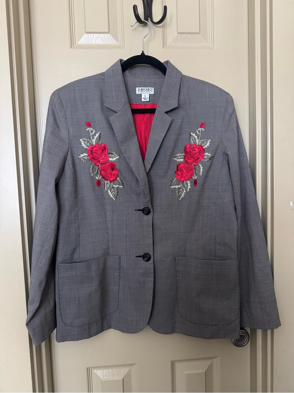 Vintage Embroidered Rose Gray Women's Blazer Jacket